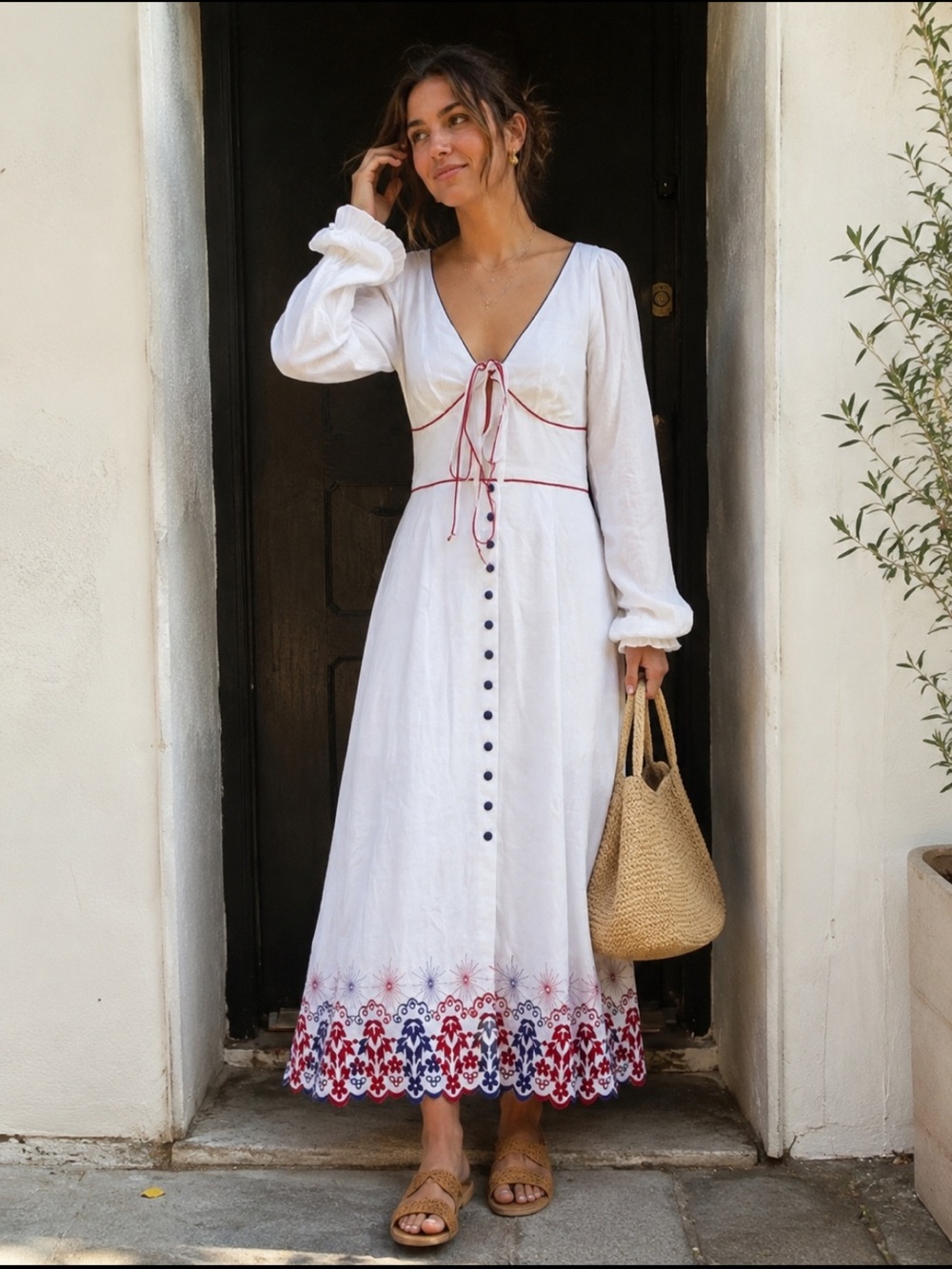 NEW Gul Hurgel Linen Embroidered Dress